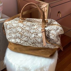 Lace and Vegan leather weekender with long strap